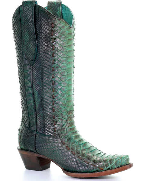 Corral Women's Full Python Woven Western Boots - Snip Toe, Turquoise, hi-res