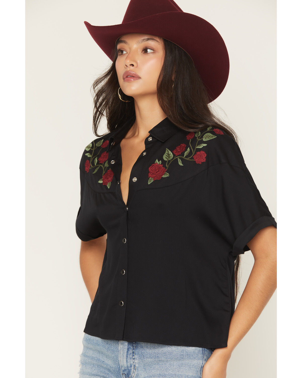 Image #2 - Idyllwind Women's Songwriter Short Sleeve Snap Sateen Western Shirt, Black, hi-res