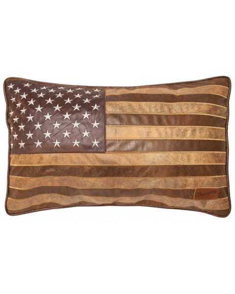 Image #1 - Carstens Home Decorative American Flag Faux Leather Pillow, Tan, hi-res