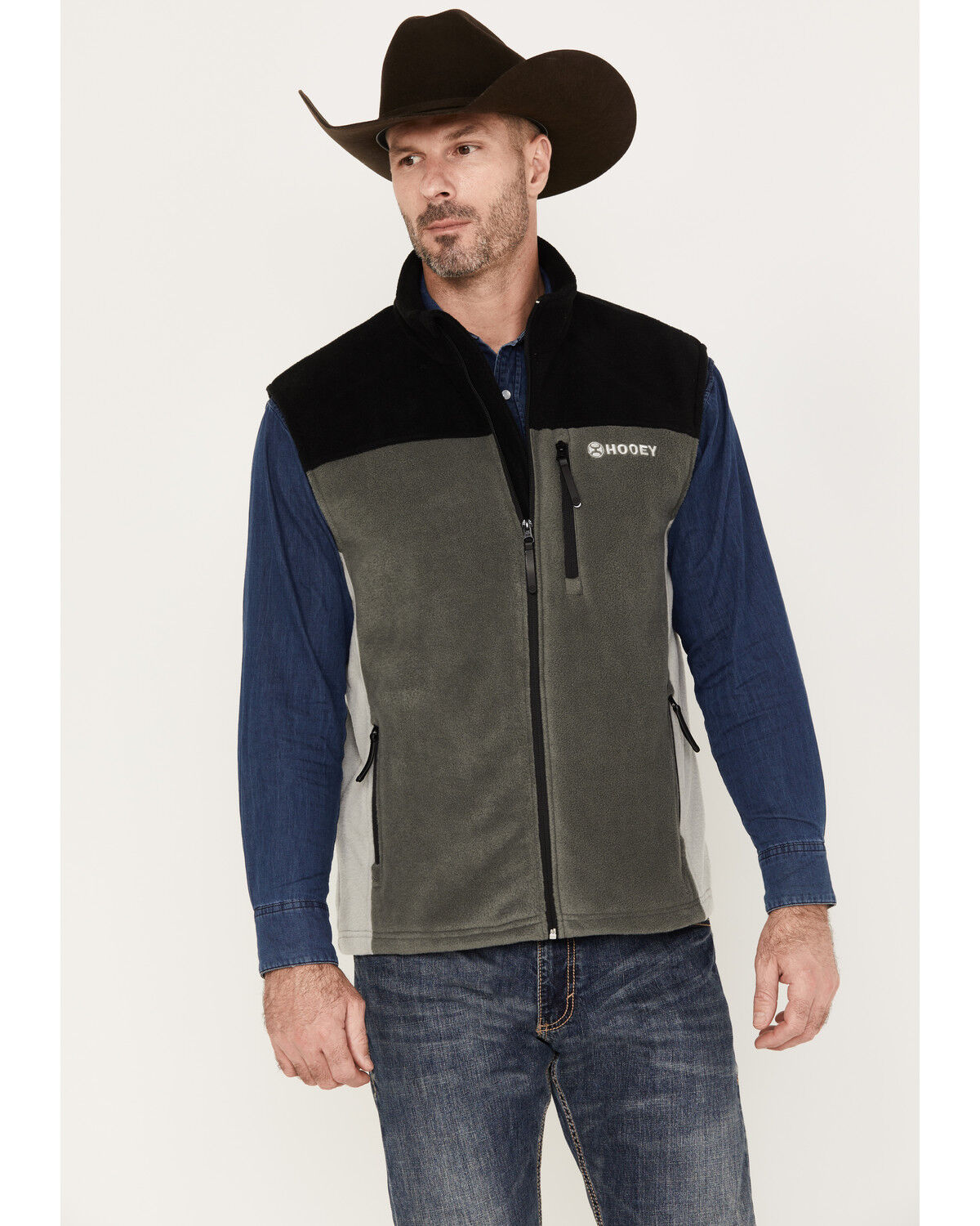 Image #1 - Hooey Men's Color Block Fleece Vest, Charcoal, hi-res
