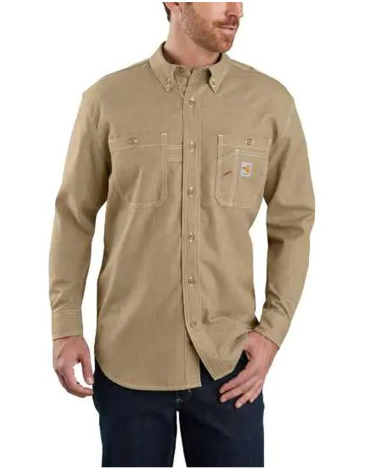 Image #1 - Carhartt Men's FR Force Lightweight Performance Woven Long Sleeve Work Shirt, Beige/khaki, hi-res