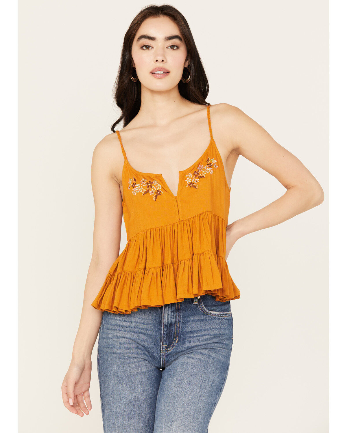 Image #1 - Patrons of Peace Women's Embroidered Bonita Tank Top, Mustard, hi-res