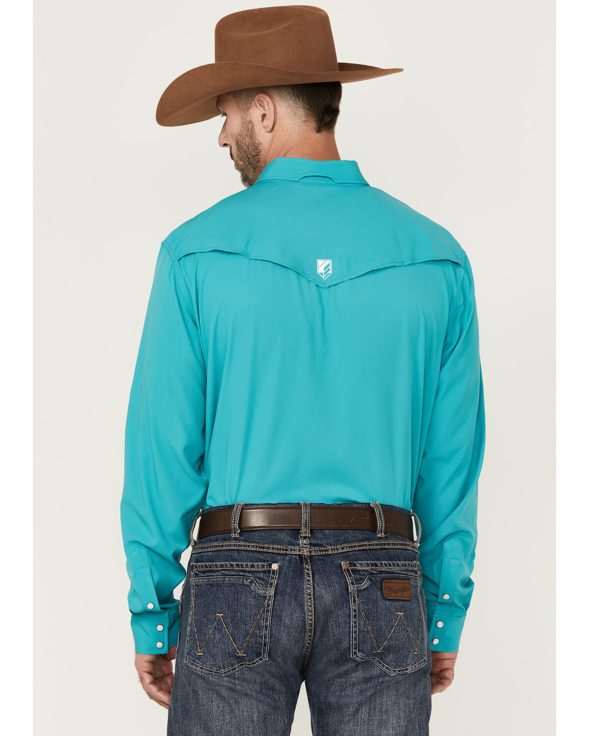Image #4 - RANK 45® Men's Roughie Tech Long Sleeve Pearl Snap Western Shirt, Turquoise, hi-res