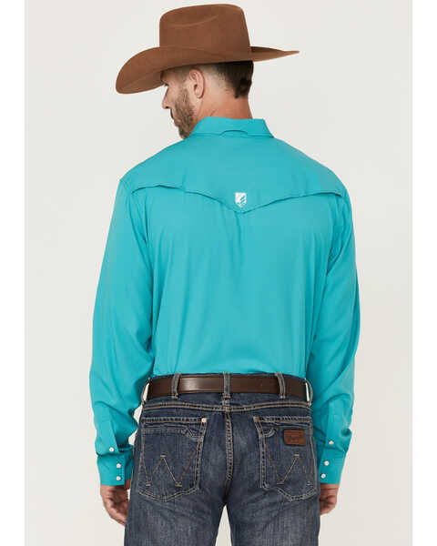 RANK 45 Men's Roughie Tech Short Sleeve Snap Western Shirt , Turquoise, hi-res