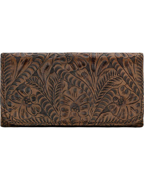 Image #1 - American West Women's Distressed Charcoal Brown Annie's Secret Tri-Fold Wallet , Brown, hi-res