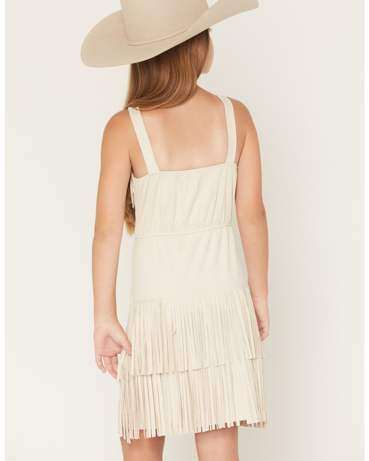 Image #4 - Shyanne Girls' Solid Faux Suede Fringe Sleeveless Dress, Ivory, hi-res