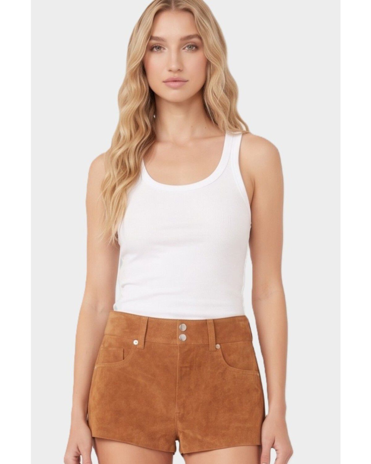 Image #1 - BLANKNYC Women's Fortune Cookie Suede Shorts, Tan, hi-res