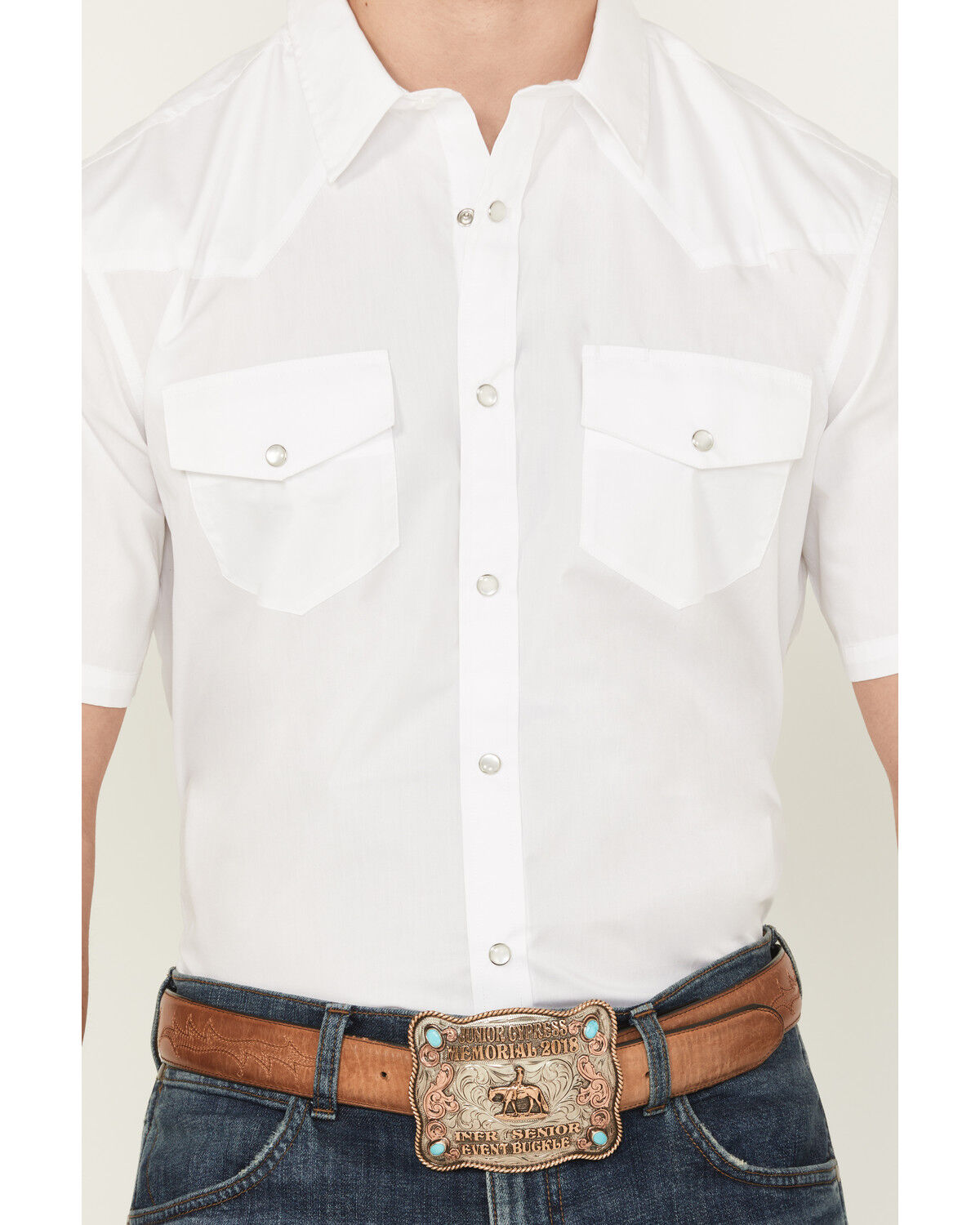Image #3 - Gibson Men's Solid Short Sleeve Pearl Snap Western Shirt, White, hi-res