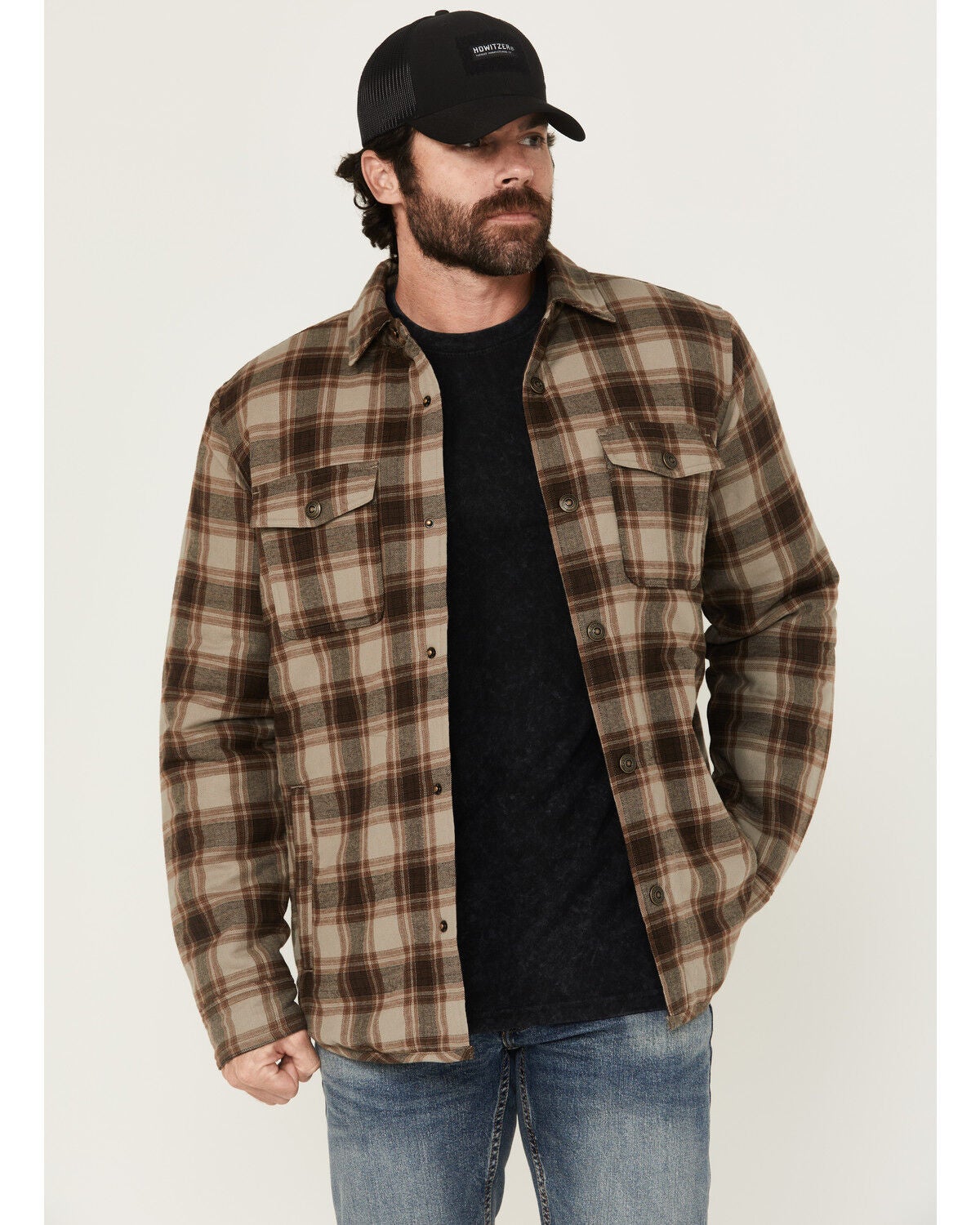 Image #1 - Brothers and Sons Men's Schefter Plaid Print Shirt Jacket, Medium Grey, hi-res