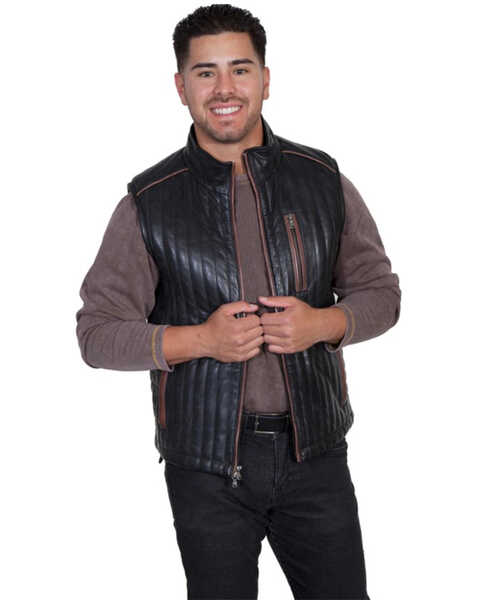Scully Men's Quilted Two Tone Leather Vest, Chocolate, hi-res