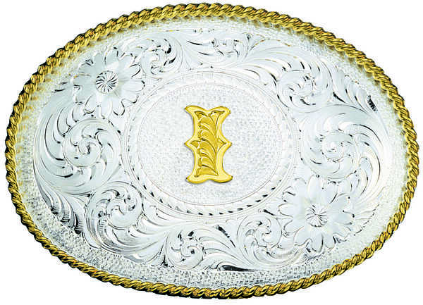 Image #1 - Montana Silversmiths Engraved Initial I Western Belt Buckle, Multi, hi-res