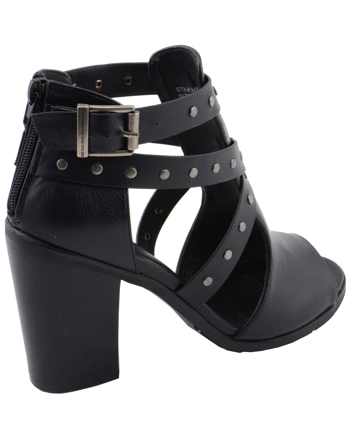 Image #8 - Milwaukee Performance Women's Platform Heel Studded Strap Sandals, Black, hi-res