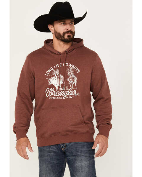 Image #1 - Wrangler Men's Long Live Cowboys Hooded Sweatshirt, Burgundy, hi-res