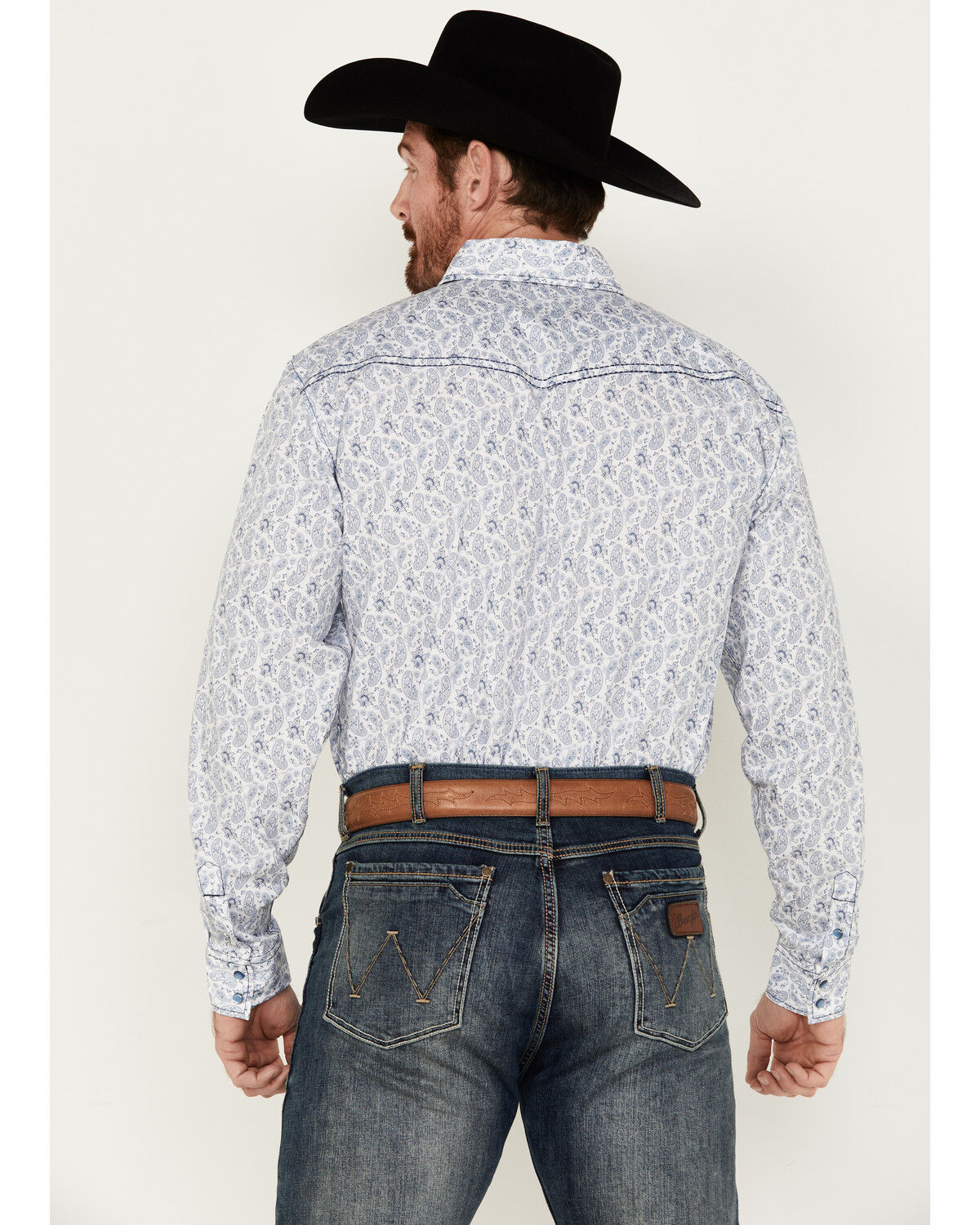 Image #4 - Cowboy Hardware Men's Tonal Paisley Print Long Sleeve Pearl Snap Western Shirt, White, hi-res