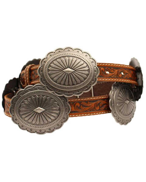 Ariat Women's Brown Tooled Oval Concho Western Belt, Tan, hi-res