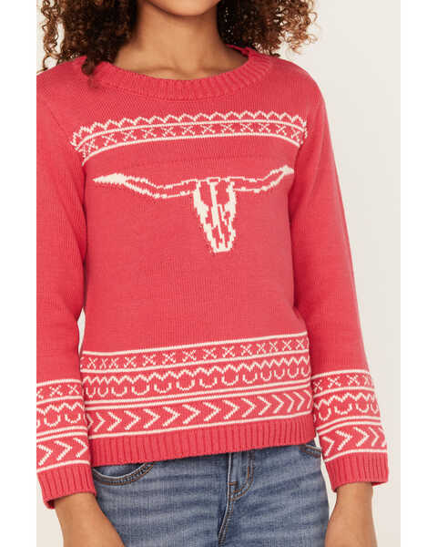 Image #3 - Cotton & Rye Girls' Steerhead Sweater, Pink, hi-res