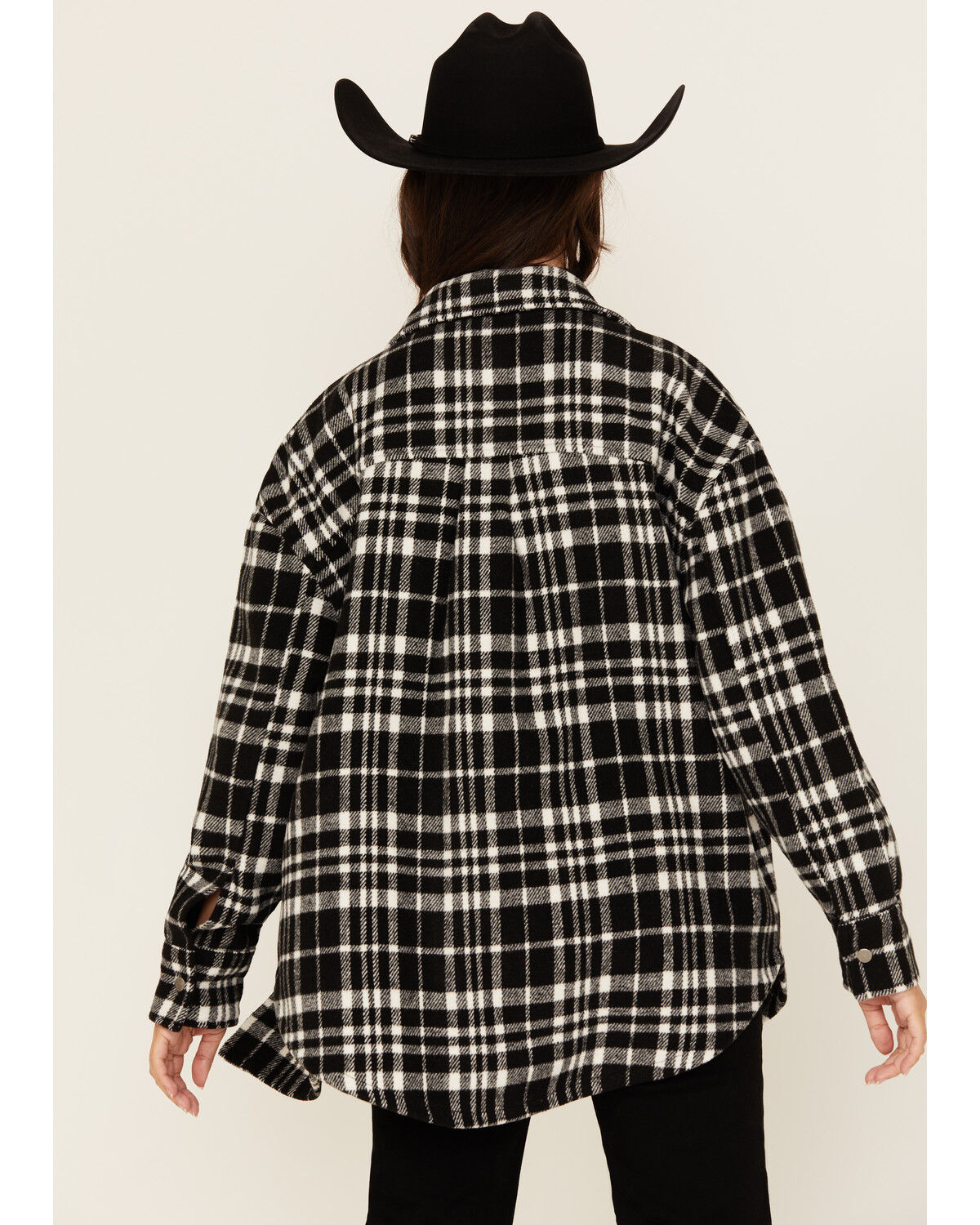 Image #4 - Fornia Women's Plaid Print Shacket, Black, hi-res