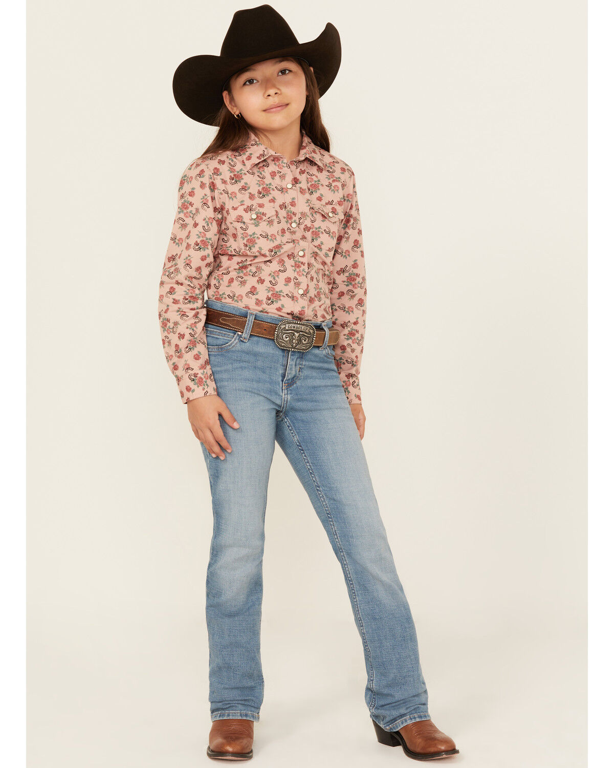 Image #1 - Wrangler Girls' Germaine Medium Wash Bootcut Stretch Denim Jeans, Medium Wash, hi-res
