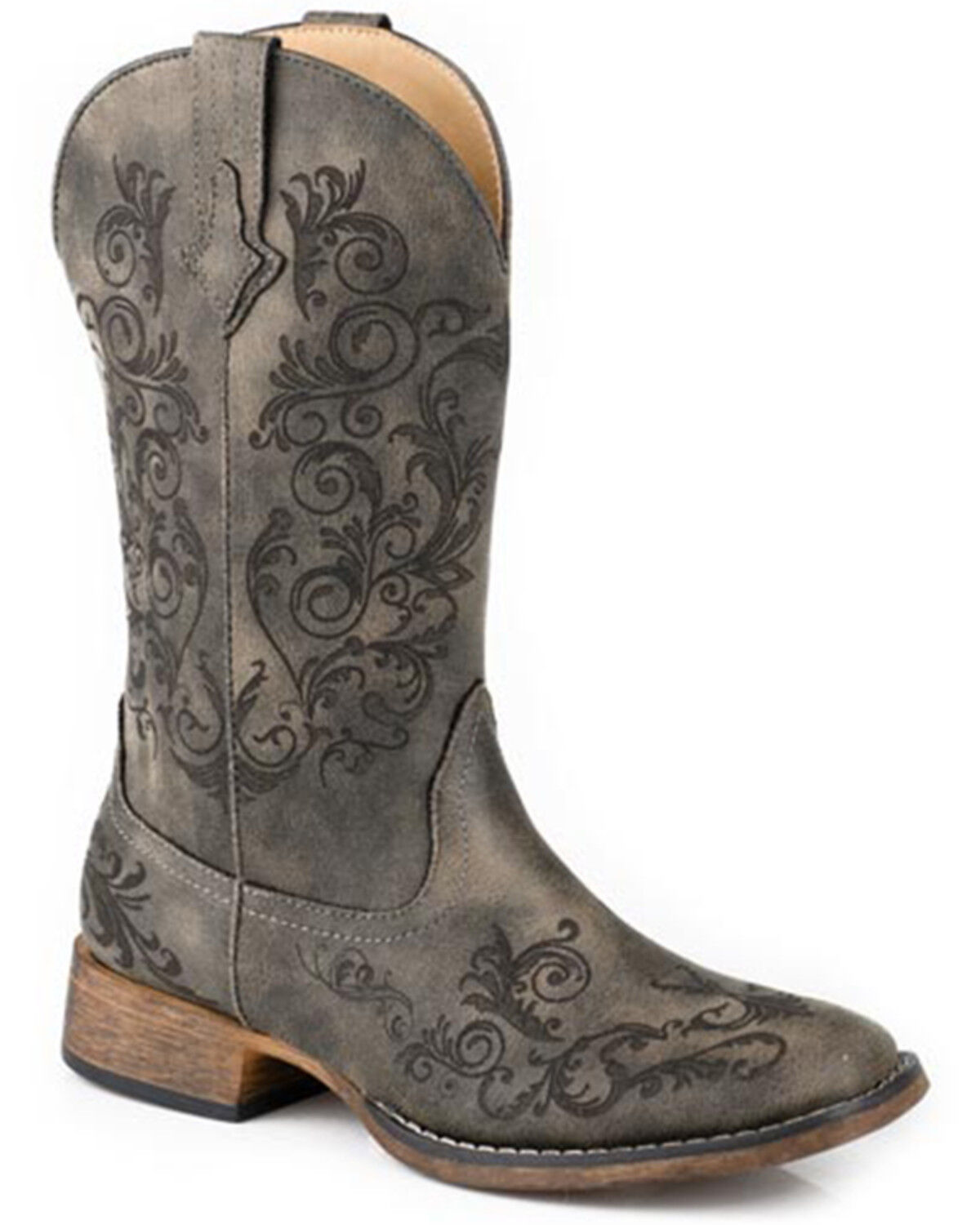 Image #1 - Roper Women's Bailey Laser Embroidered Western Boots - Broad Square Toe, Black, hi-res
