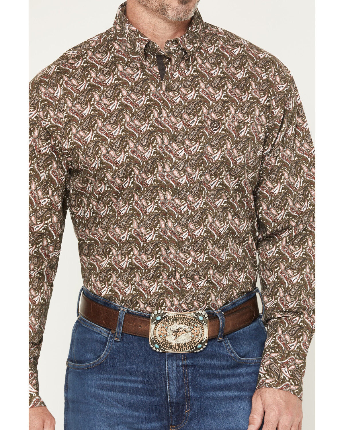 Image #3 - George Strait by Wrangler Men's Paisley Print Long Sleeve Button-Down Stretch Western Shirt, Brown, hi-res
