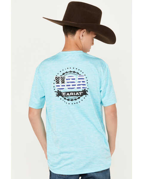 Image #4 - Ariat Boys' Charger Seal Short Sleeve Graphic T-Shirt, Heather Blue, hi-res