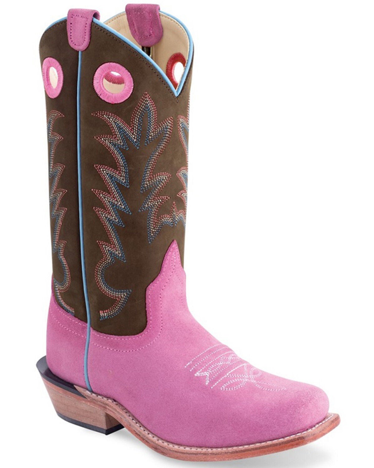 Image #1 - Old West Little Girls' Suede Western Boots - Square Toe, Light Pink, hi-res