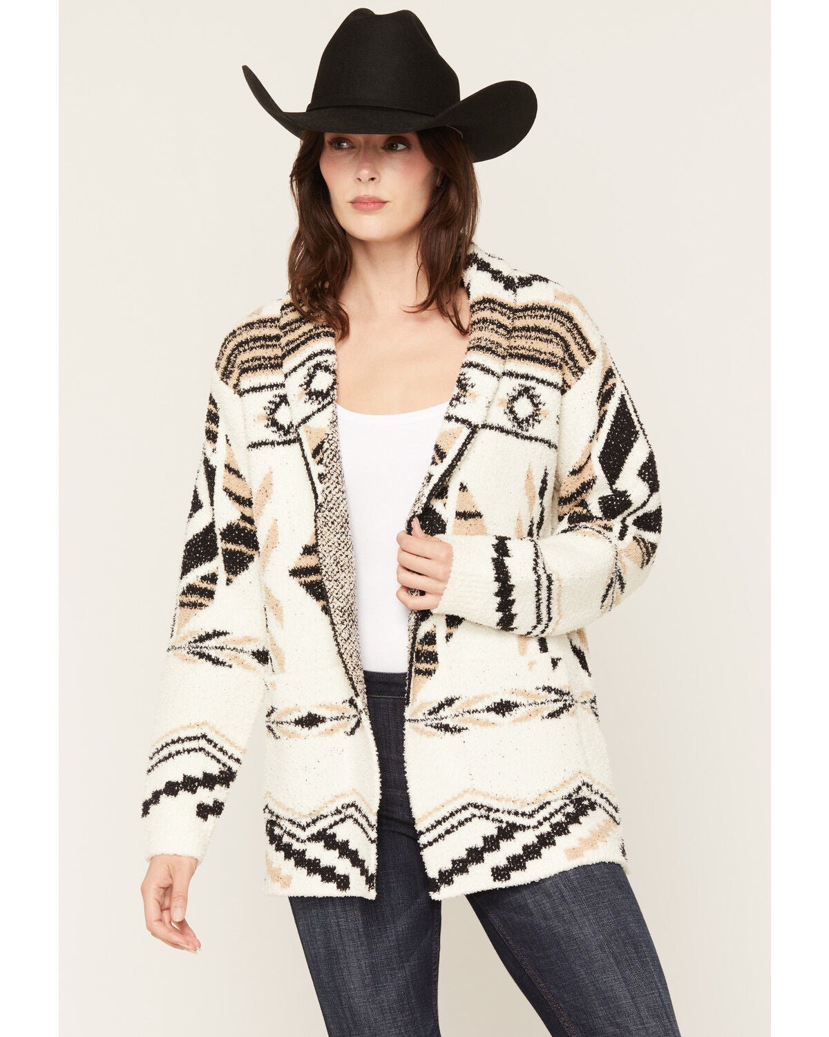 Idyllwind Women's Teddy Southwestern Print Cardigan, Cream, hi-res