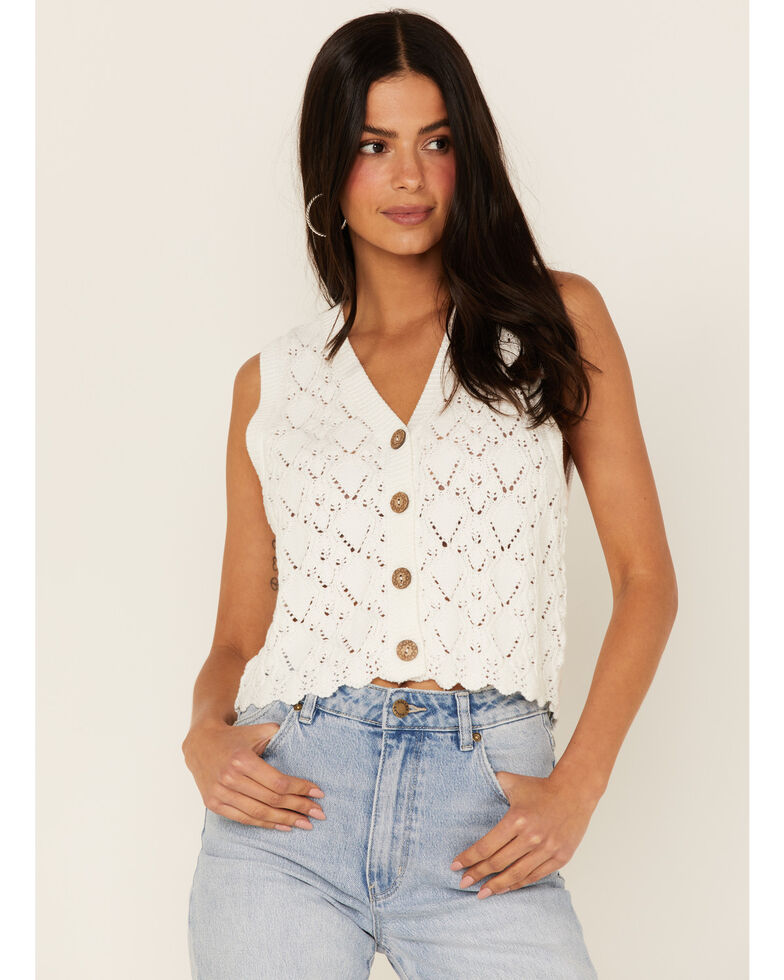 Cleo + Wolf Women's Cropped Sweater Knit Vest, Ivory, hi-res