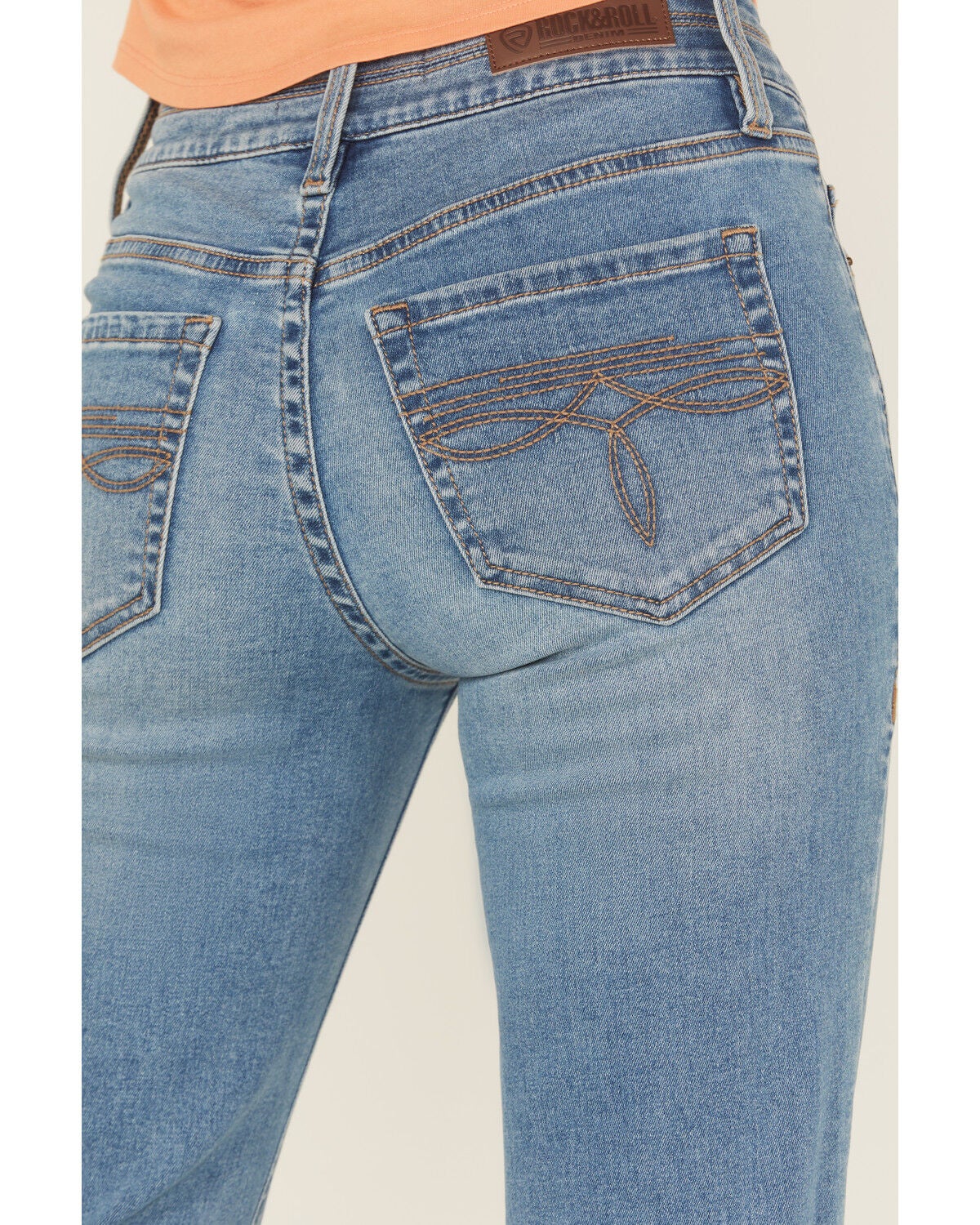 Image #4 - Rock & Roll Denim Women's Medium Wash High Rise Trouser Double Waistband Stretch Denim Jeans, Medium Wash, hi-res