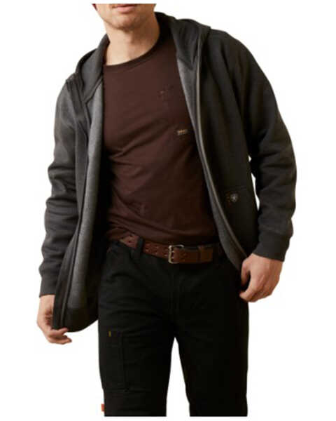 Image #1 - Ariat Men's Rebar Born For This Full Zip Hooded Jacket - Tall , Charcoal, hi-res
