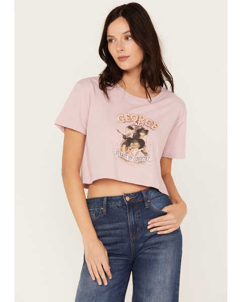 Image #1 - George Strait by Wrangler Women's Strait Up Country Short Sleeve Graphic Cropped Tee, Blush, hi-res
