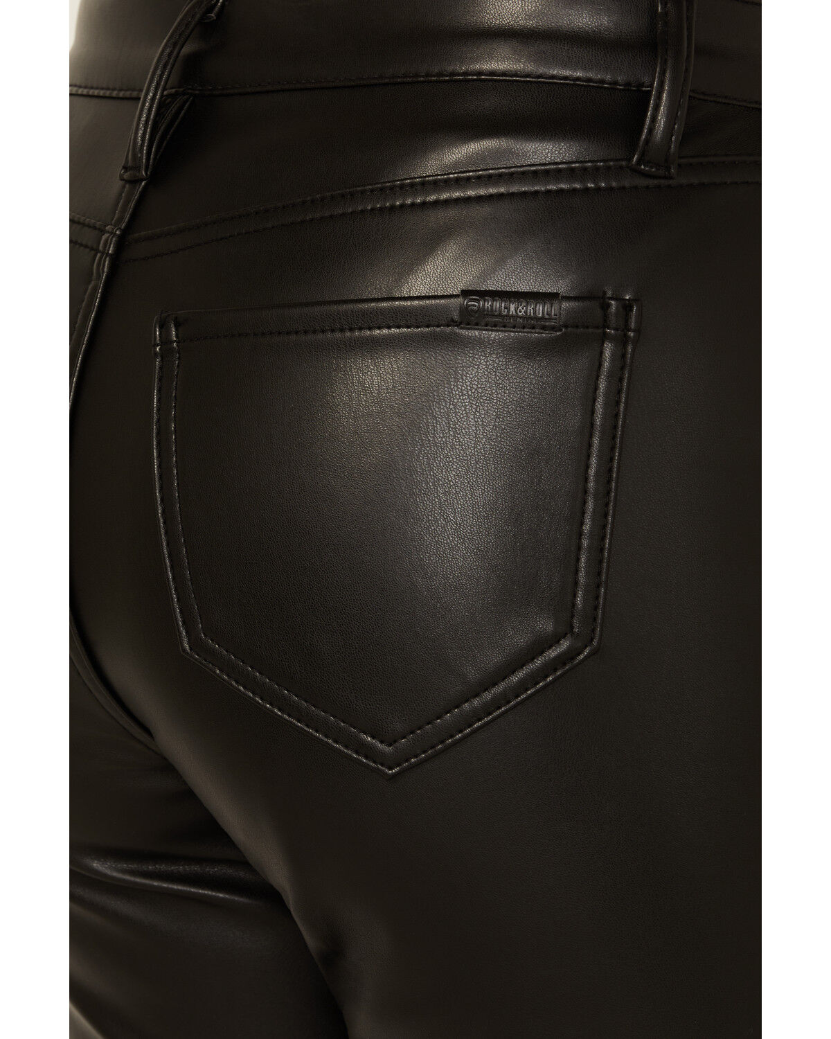 Image #4 - Rock & Roll Denim Women's High Rise Faux Leather Bargain Modest Bootcut Pants, Black, hi-res
