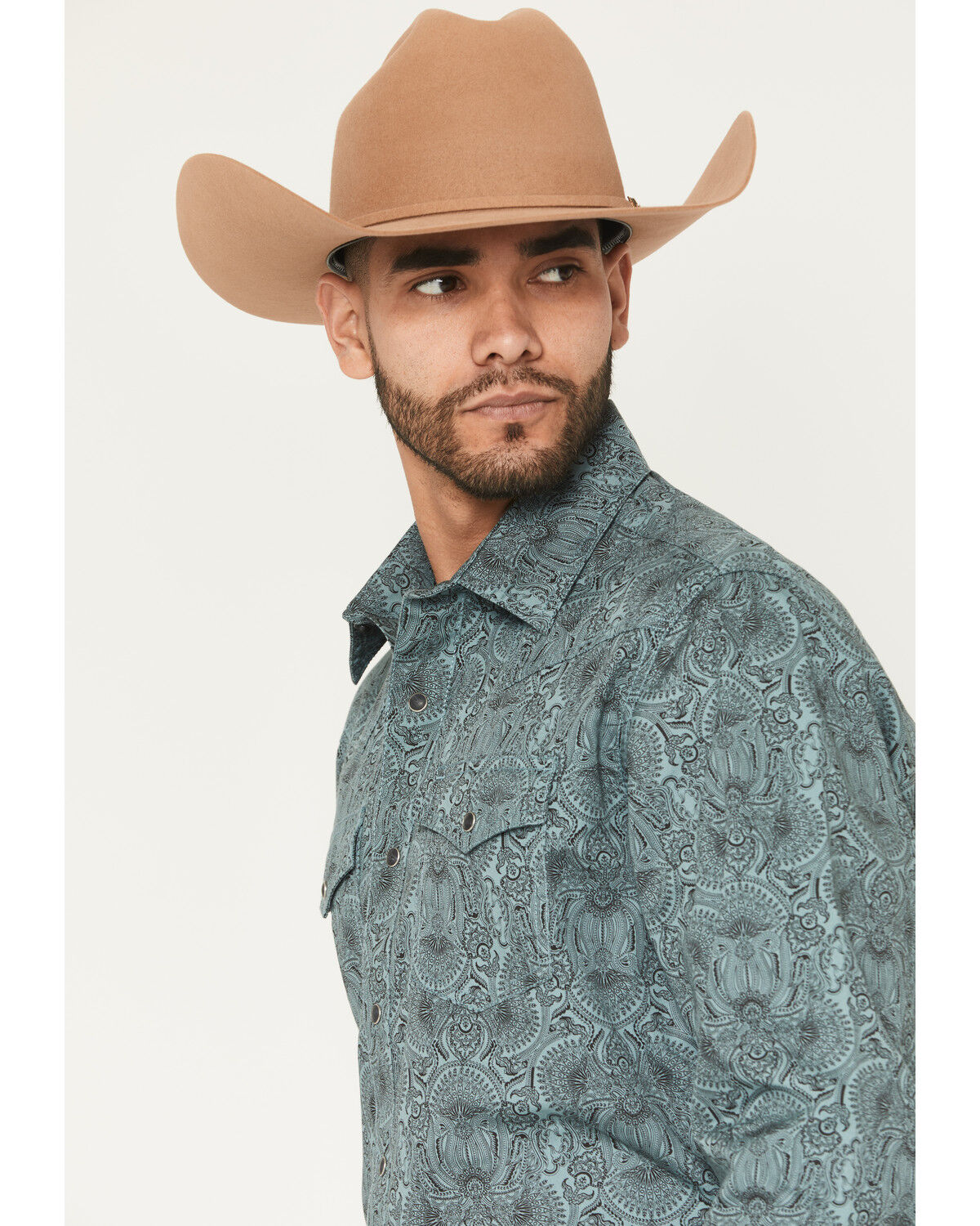 Image #2 - Wrangler Retro Men's Paisley Print Long Sleeve Snap Western Shirt, Teal, hi-res