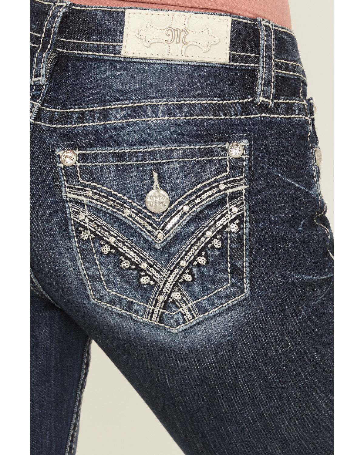 Image #2 - Miss Me Women's Dark Wash Mid Rise Bootcut Stretch Denim Jeans, Dark Wash, hi-res