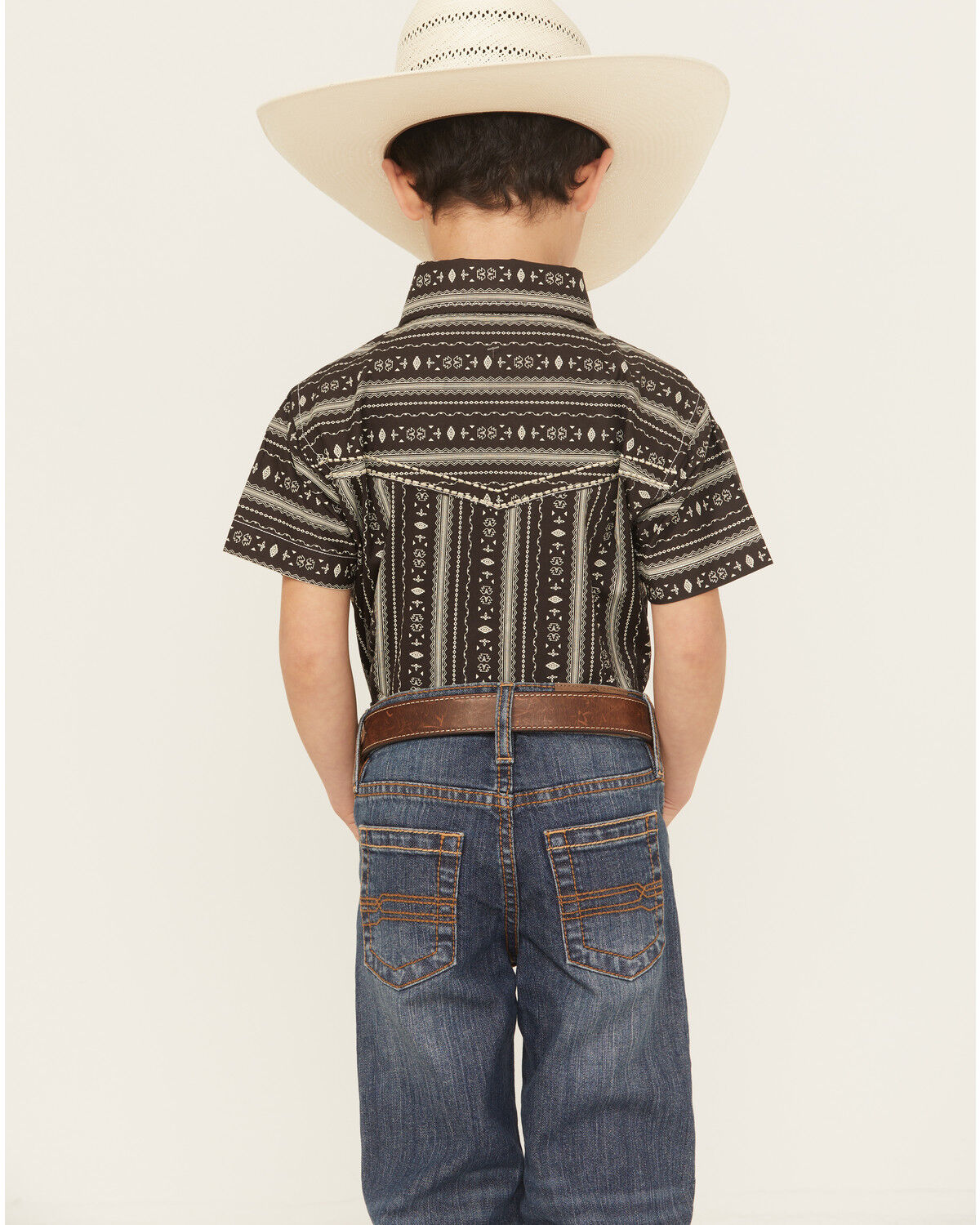 Image #4 - Cowboy Hardware Boys' Stripe Southwestern Print Short Sleeve Snap Stretch Western Shirt, Chocolate, hi-res