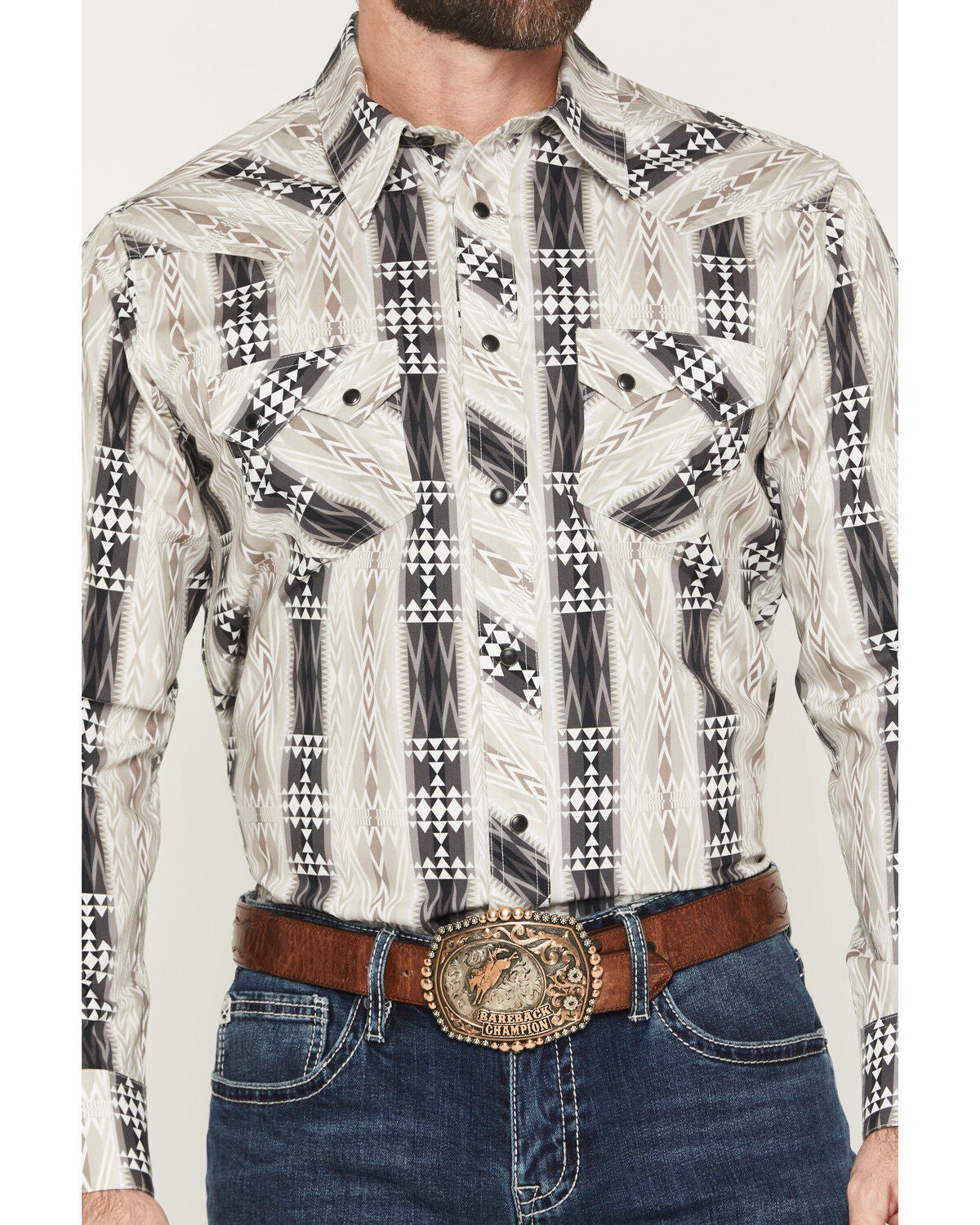 Image #3 - Rock & Roll Denim Men's Southwestern Stripe Print Long Sleeve Snap Stretch Western Shirt, Black, hi-res