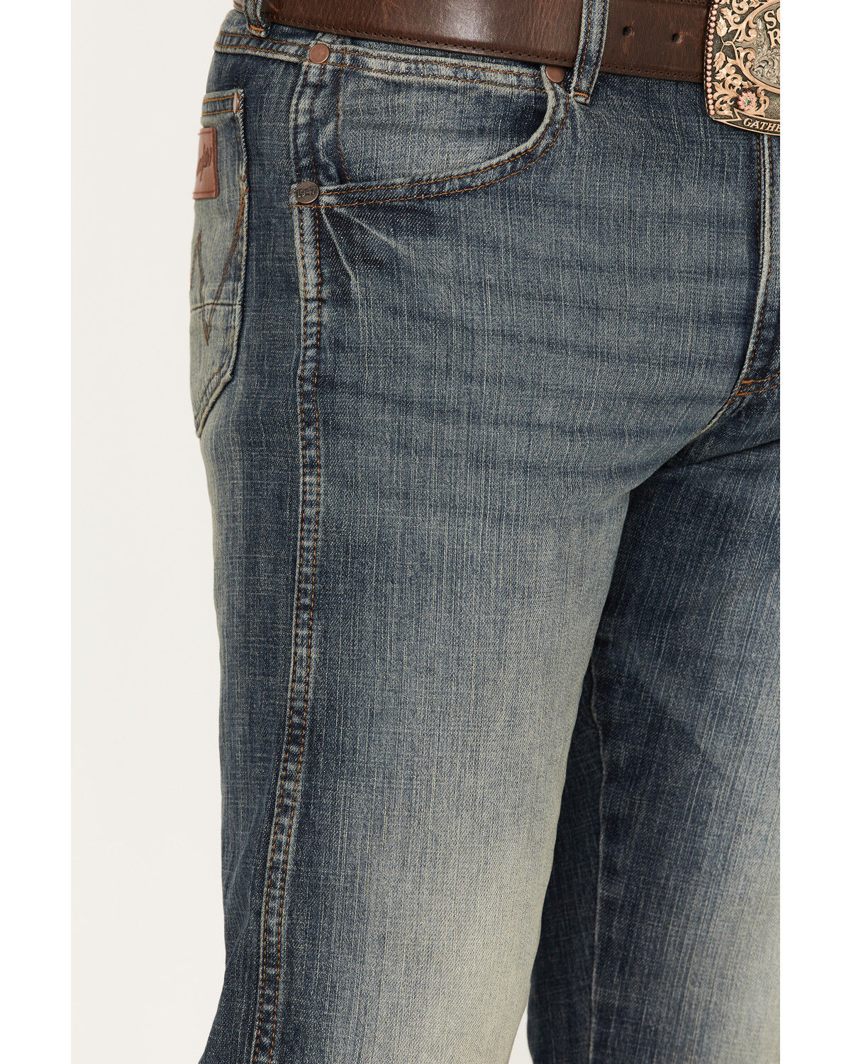 Image #2 - Wrangler Retro Men's Dark Knight Medium Wash Stretch Slim Straight Jeans, Medium Wash, hi-res