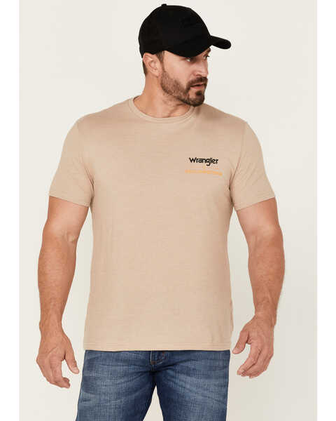Image #1 - Wrangler Men's Heathered Yellowstone Dutton Ranch Logo Graphic T-Shirt , Tan, hi-res