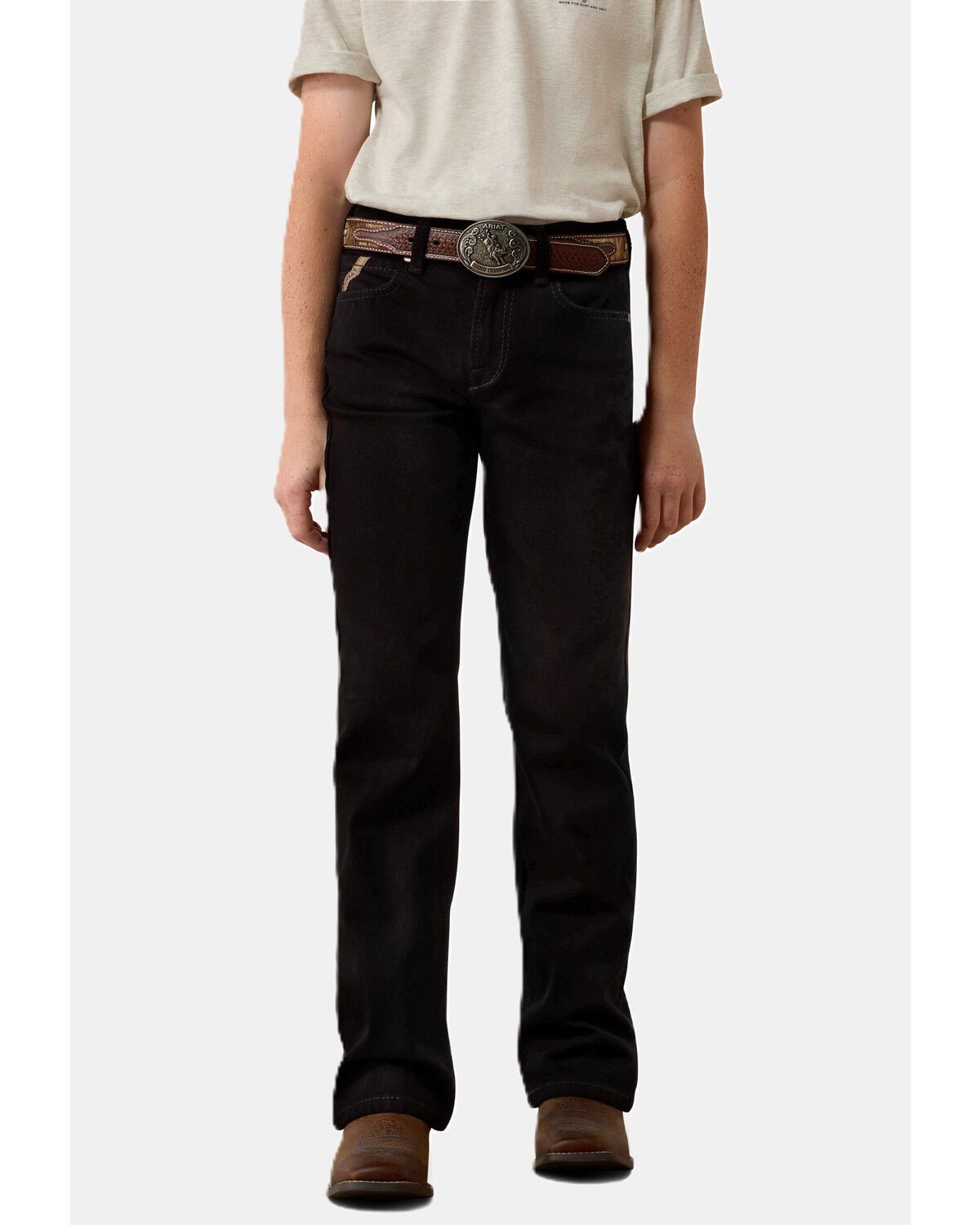 Ariat Boys' B4 Relaxed Bootcut Stretch Denim Jeans, Black, hi-res
