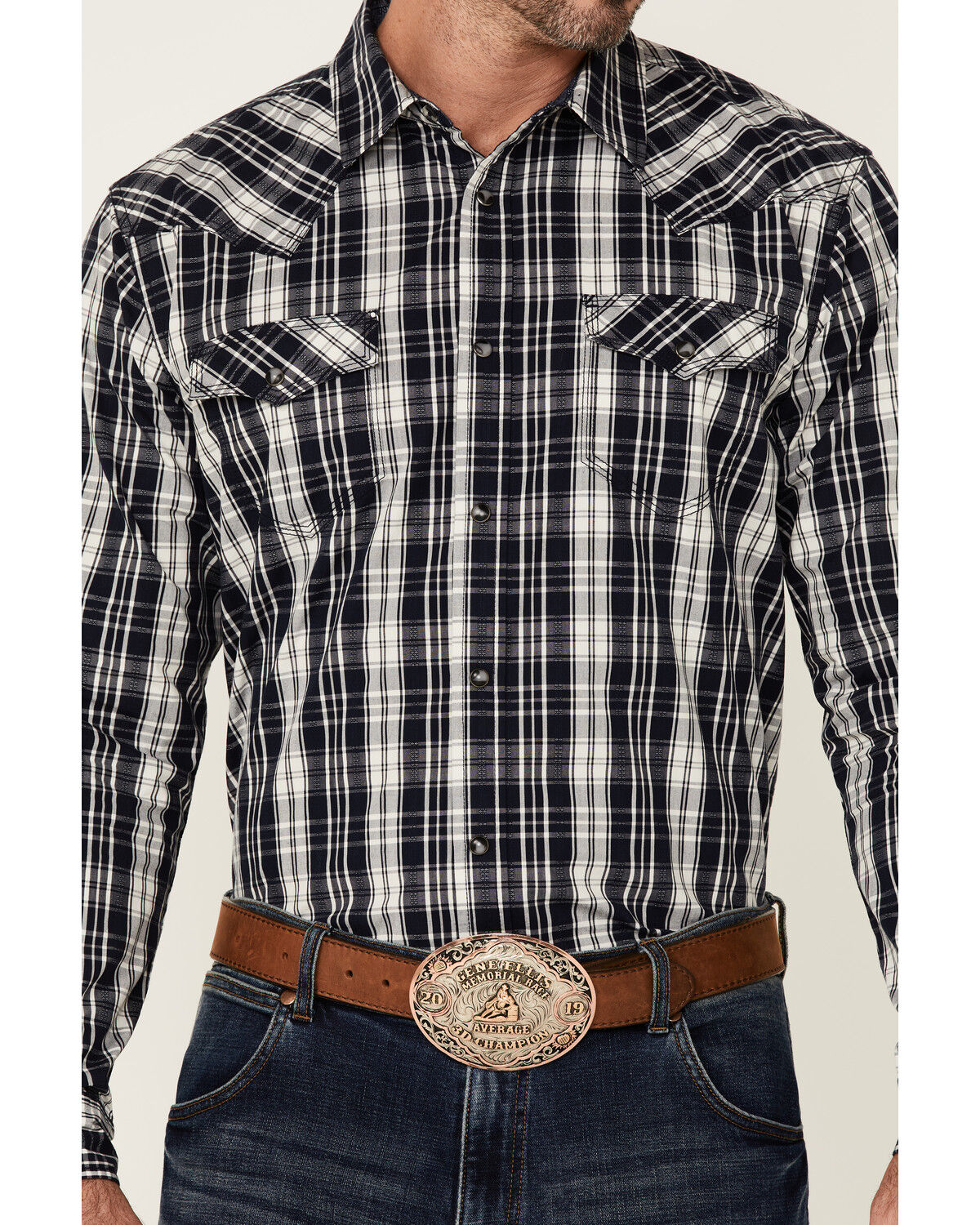 Image #3 - Moonshine Spirit Men's San Antomio Large Plaid Long Sleeve Snap Western Shirt, Navy, hi-res