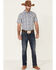Moonshine Spirit Men's Cacti Med Plaid Print Short Sleeve Pearl Snap Western Shirt , Navy, hi-res