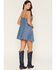 Image #4 - Rock & Roll Denim Women's Sleeveless Buckle Denim Mini Dress, Medium Wash, hi-res