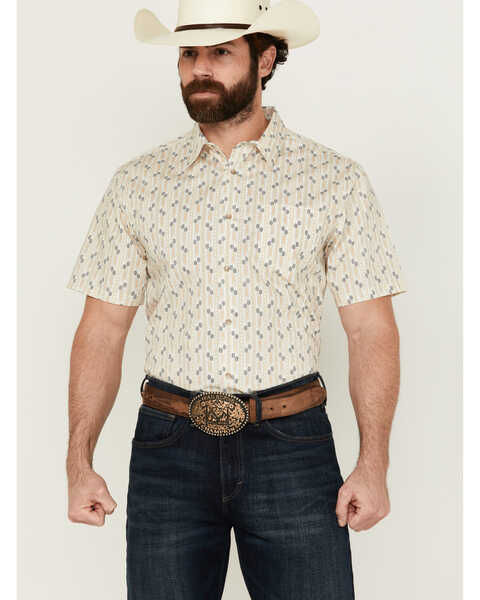 Gibson Men's Vintage Vibe Geo Print Short Sleeve Button-Down Western Shirt , Ivory, hi-res