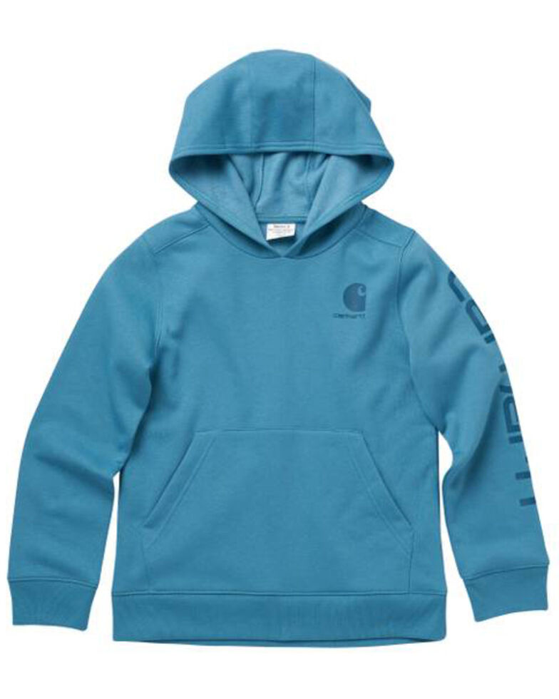 Carhartt Girls' Turquoise Long Sleeve Fleece Graphic Logo Hoodie, Turquoise, hi-res