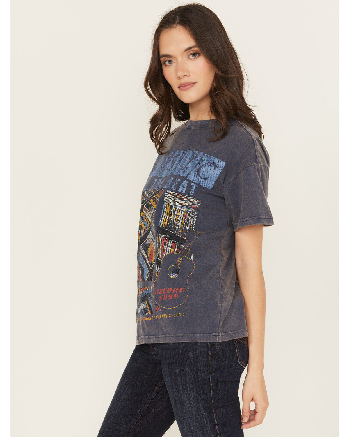 Image #2 - Cleo + Wolf Women's Elliot Record Short Sleeve Boyfriend Graphic Tee, Navy, hi-res