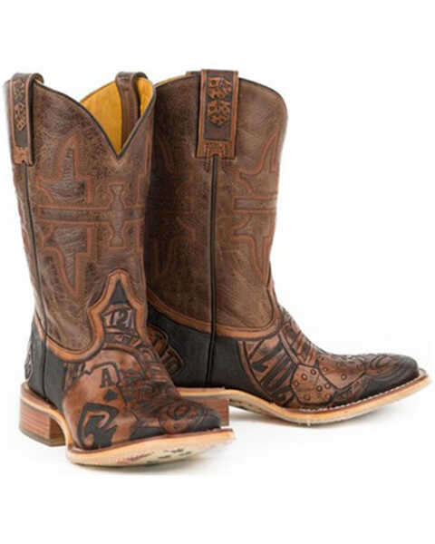 Tin Haul Men's The Gambler Card Shuffle Sole Western Boots - Broad Square Toe, Brown, hi-res