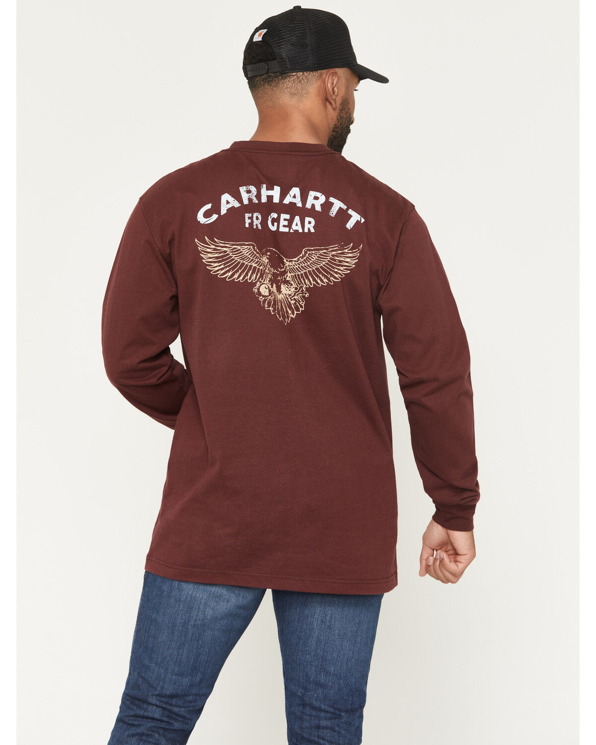 Image #1 - Carhartt Men's FR Force® Loose Fit Eagle Long Sleeve Graphic Work T-Shirt, Burgundy, hi-res