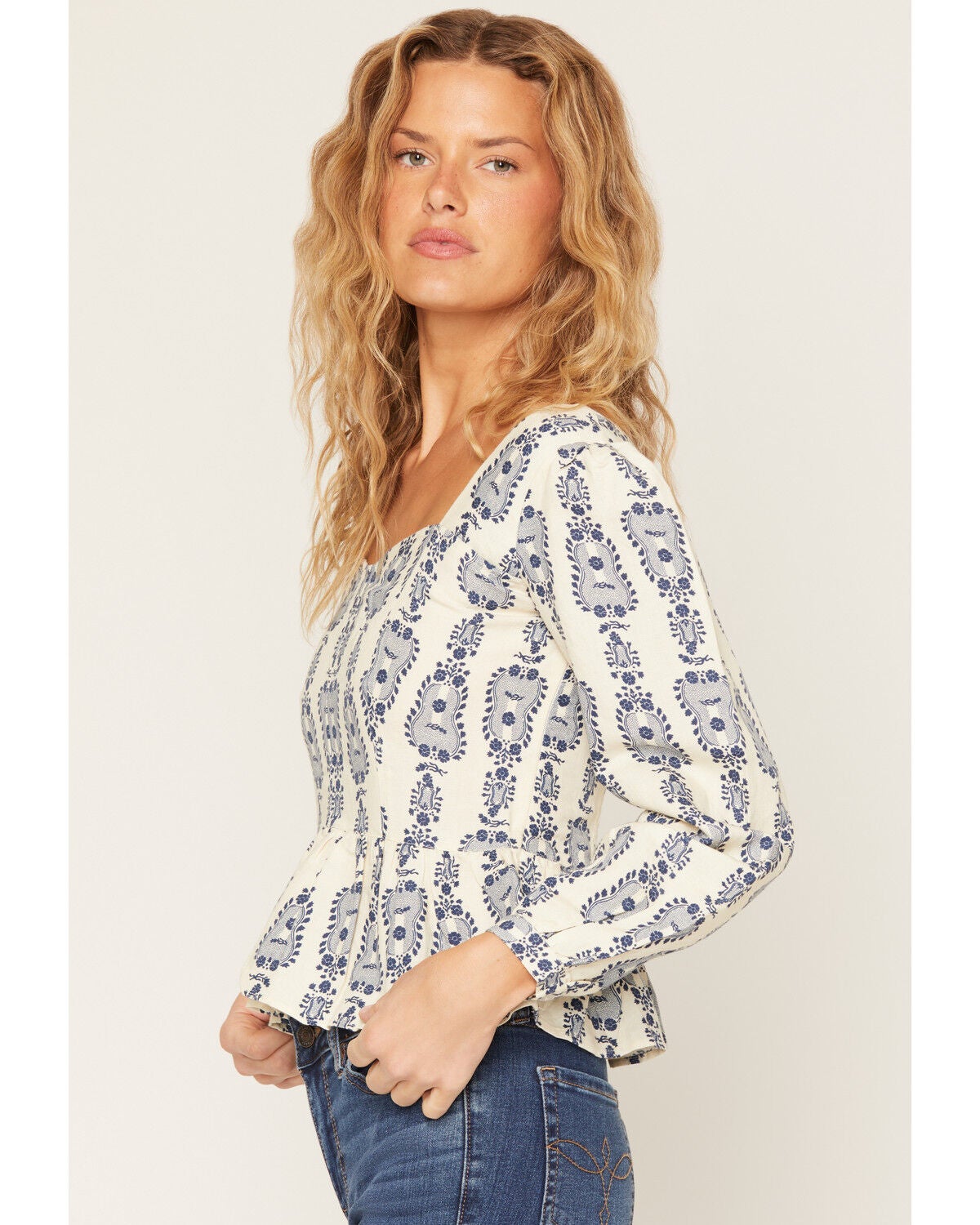 Image #2 - Sendero Provisions Ada Guitar Floral Print Long Sleeve Blouse, Cream, hi-res