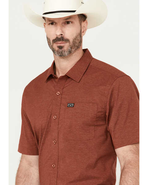 Kimes Ranch Men's Linville Short Sleeve Button Down Shirt, Heather Red, hi-res