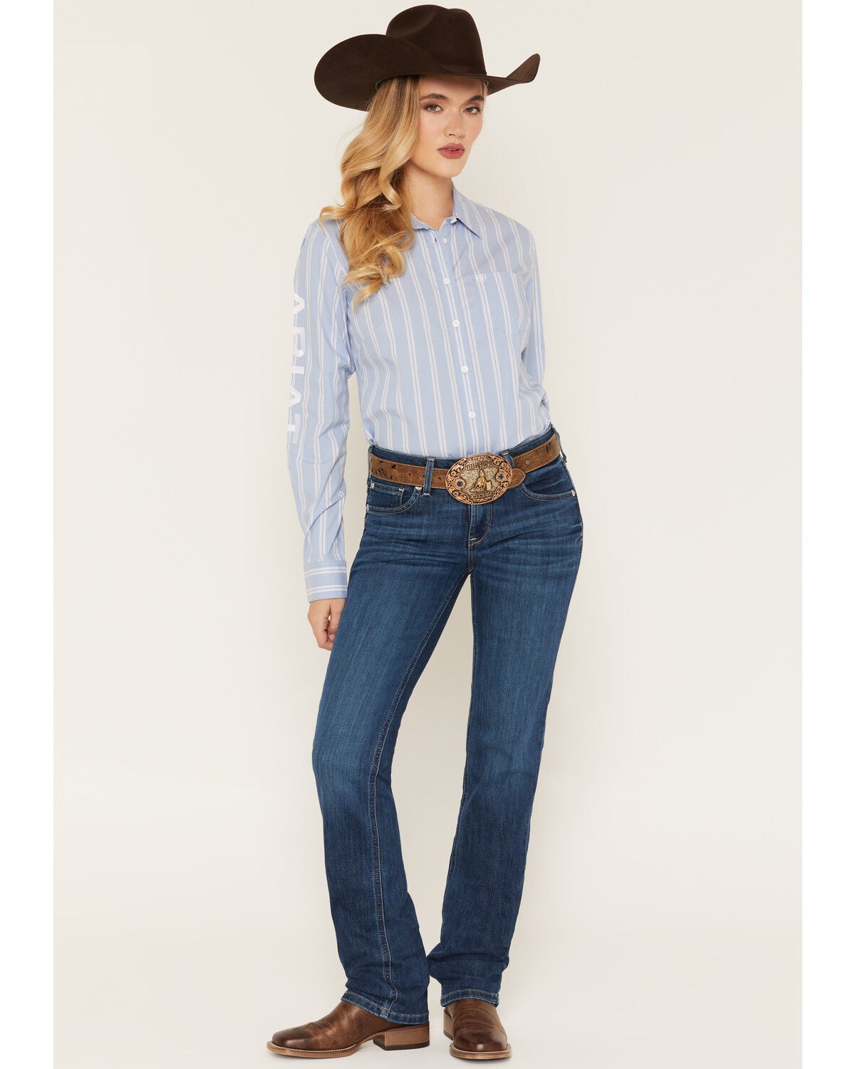 Image #1 - Ariat Women's Perfect Rise Stretch Abby Straight Mackenzie Jeans, Blue, hi-res